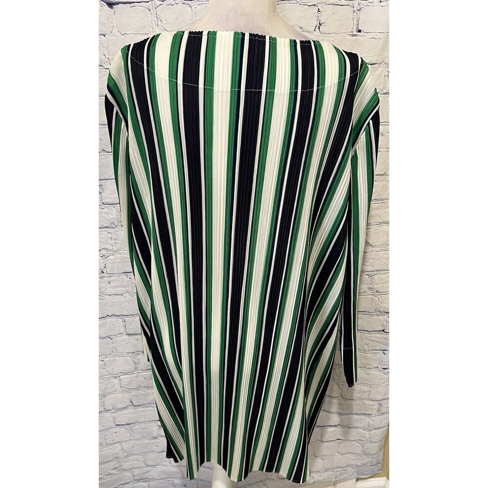 Chico's Travelers 3 XL 16-18 Green & Blue Striped Open Front Pleated Long Jacket - Picture 5 of 9